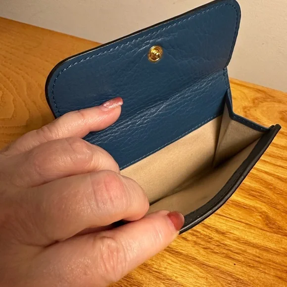 Chloe Blue Leather Compact Alphabet Collection Leather Wallet with Gold Accents - Picture 7 of 7